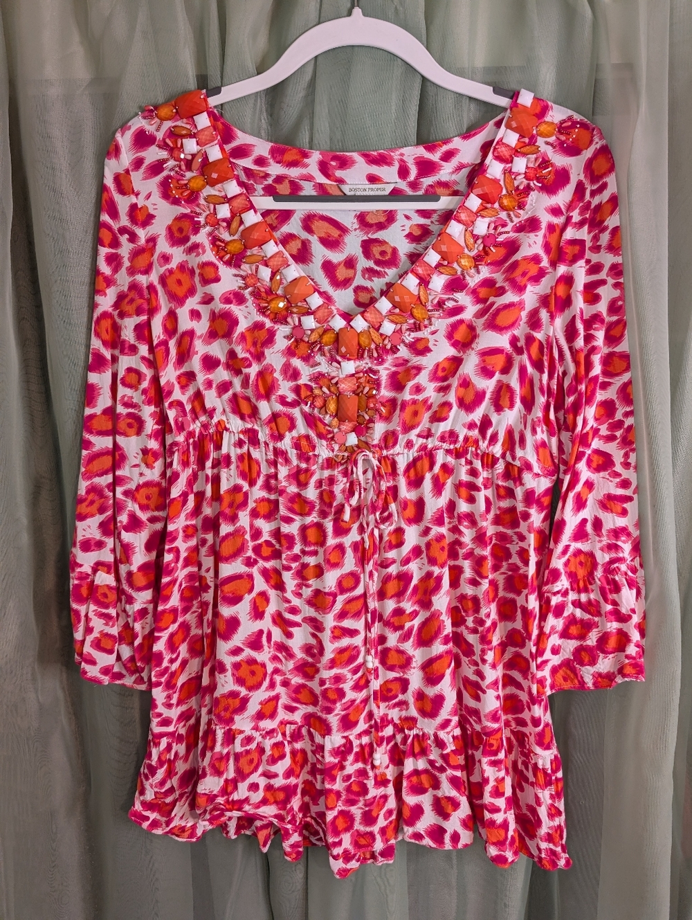 Boston Proper Pink & Orange Floral Top